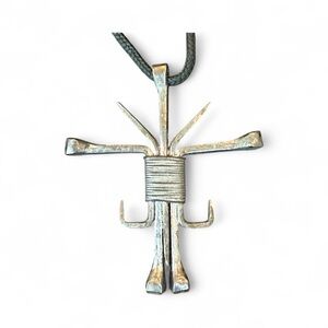 Small Horseshoe Cross Pendant Necklace Silver Tone